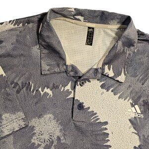 Adidas Golf Men's 2XL Flower Mesh Polo Shirt All Over Print Blue White